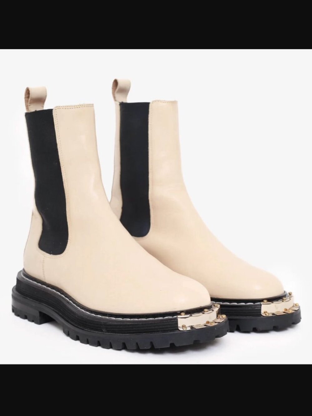 Sandro Liam Chelsea Ivory Cream Leather Boot Pull-on Combat Boho Sz 36 US 6